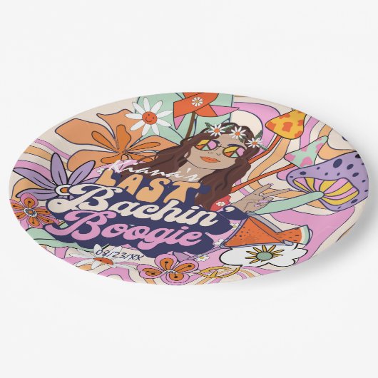 Groovy 70er Bachelorette Last Bachin' Boogie ID929 Pappteller (Schrägansicht)