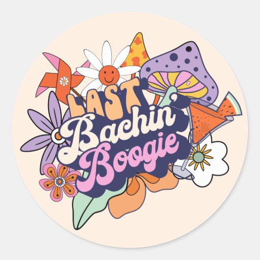 Groovy 70er Bachelorette Last Bachin' Boogie ID929 Runder Aufkleber (Vorderseite)
