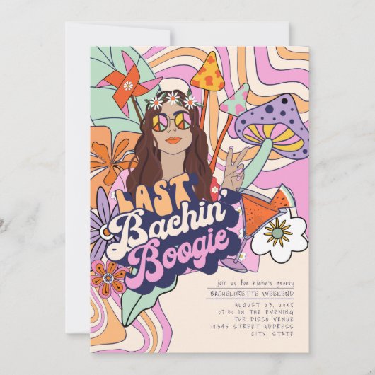 Groovy 70er Bachelorette Weekend ID929 Einladung (Vorderseite)