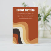 Groovy 70er Burnt Orange Boho Veranstaltungsdetail Begleitkarte (Stehend Vorderseite)