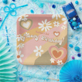 Groovy 70er Daisy Blume Herzrasen Rainbow Birthday Pappteller (Party)