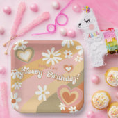 Groovy 70er Daisy Blume Herzrasen Rainbow Birthday Pappteller (Party)