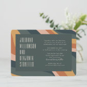 Groovy 70er Earthy Boho Abstrakte Streifen Hochzei Einladung (Stehend Vorderseite)