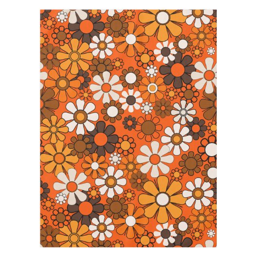 Groovy 70er Herbst Retro Blumenmuster Orange Tischdecke (Vorderseite)