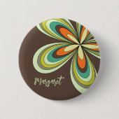 Groovy 70er Hippie Blume Brown Retro Daisy Name Button (Vorderseite)