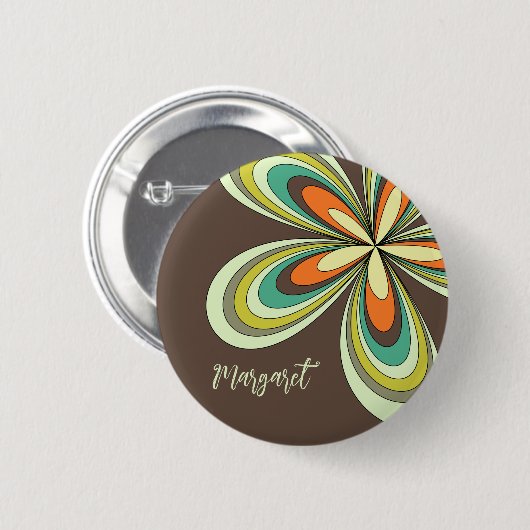 Groovy 70er Hippie Blume Brown Retro Daisy Name Button (Vorne & Hinten)