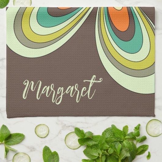 Groovy 70er Hippie Blume Brown Retro Daisy Name Geschirrtuch (Gefaltet)