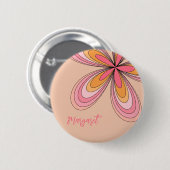 Groovy 70er Hippie Blume Peach Fuzz Daisy Name Button (Vorne & Hinten)
