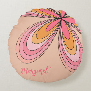 Groovy 70er Hippie Blume Peach Fuzz Daisy Name Rundes Kissen
