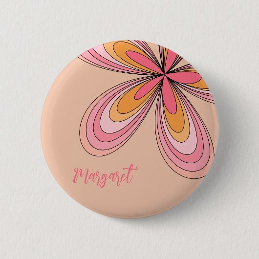Groovy 70er Hippie-Blume Pfirsich Flaum Gänseblümc Button (Vorderseite)