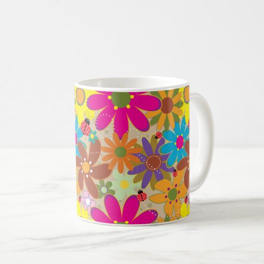Groovy 70er Hippie Floral Retro Blume Power Kaffeetasse (VorderseiteRechts)