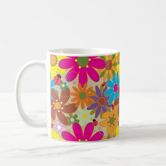Groovy 70er Hippie Floral Retro Blume Power Kaffeetasse (Links)