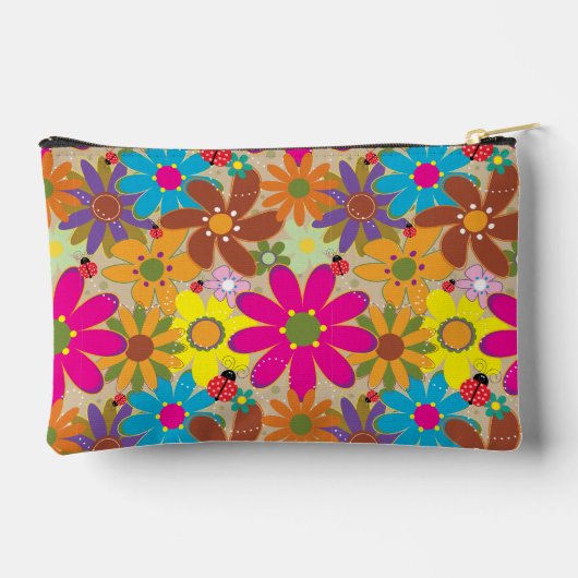 Groovy 70er Hippie Floral Retro Blume Power Zubehörtasche (Rückseite)
