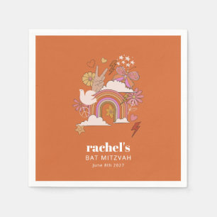 Groovy 70er Hippie Peace Orange Bat Mitzvah Custom Serviette