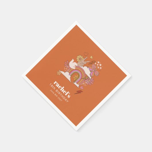 Groovy 70er Hippie Peace Orange Birthday Custom Serviette (Ecke)