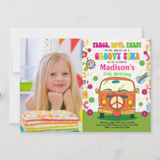 Groovy 70er Hippie Van Themenfoto Geburtstag Einladung
