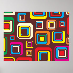 Groovy 70er-Jahre-Fliesenmuster Quadrate auf Braun Poster