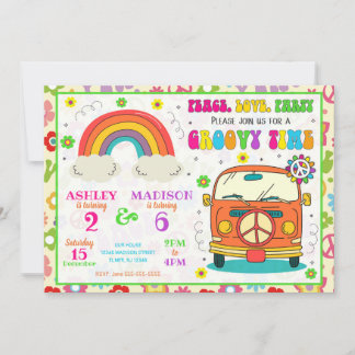 Groovy 70er Jahre Hippie Van Geburtstagsfeier Einladung