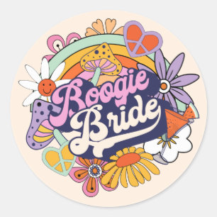 Groovy 70er-Jahre-Junggesellinnen- Boogie-Braut ID Runder Aufkleber