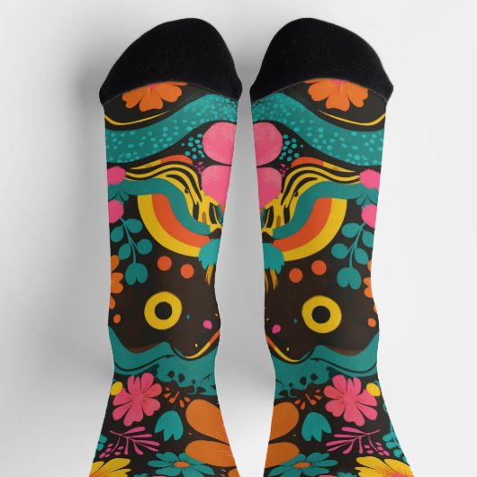Groovy 70er Jahre Vibes Retro Muster Socken (Oben)
