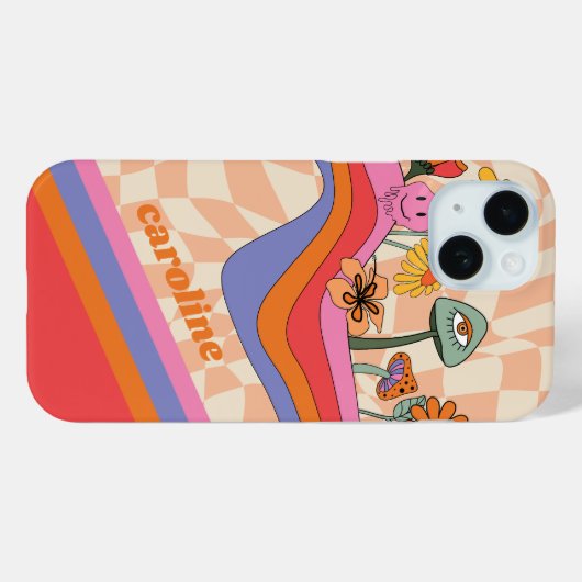 Groovy 70er Mushroom Blume Personalisiert Peach Case-Mate iPhone Hülle (Rückseite (Horizontal))