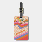 Groovy 70er Mushroom Blume Personalisiert Peach Gepäckanhänger (Vorderseite vertikal)