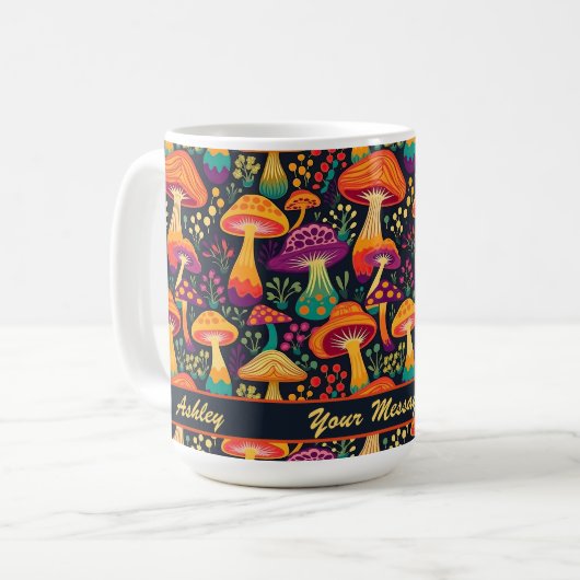Groovy 70er Mushrooms Pattern Personalisiert Kaffeetasse (Vorderseite Links)