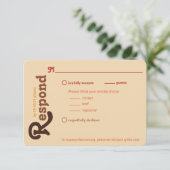 Groovy 70er Orange Brown Bitte Hochzeit RSVP Karte (Stehend Vorderseite)