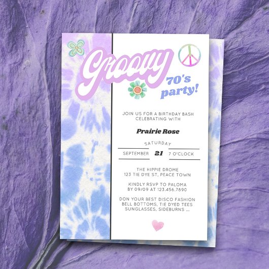 Groovy 70er Party Pastel Gefärbte Krawatte Geburts Einladung