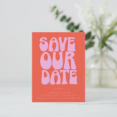 Groovy 70er Pink Orange Simple Save the Date Postkarte (Stehend Vorderseite)
