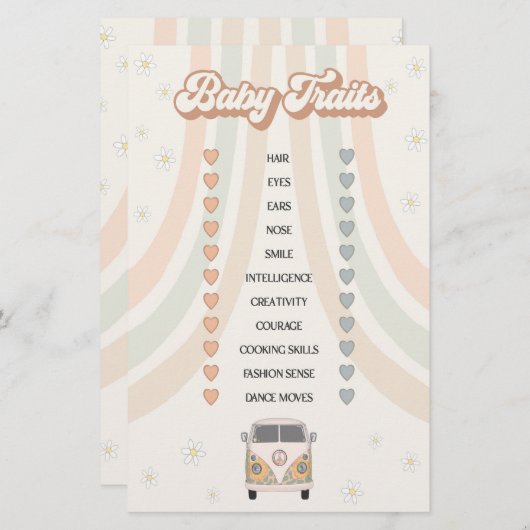 Groovy 70er Retro Baby Duschgame Babyspuren (Vorne/Hinten)