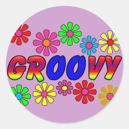 Groovy 70er Retro Blume Power Geschenke Runder Aufkleber (Vorderseite)