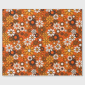 Groovy 70er Retro Floral Orange und braunes Muster Geschenkpapier (Flach)