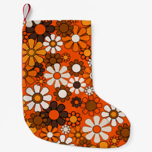 Groovy 70er Retro Floral Orange und braunes Muster Kleiner Weihnachtsstrumpf