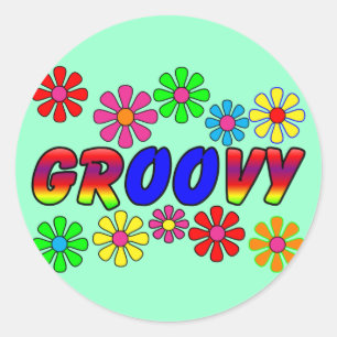 Groovy 70er Retro Flower Power Geschenke Runder Aufkleber