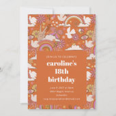 Groovy 70er Retro Hippie Peace Orange 18. Geburtst Einladung (Vorderseite)