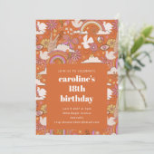 Groovy 70er Retro Hippie Peace Orange 18. Geburtst Einladung (Stehend Vorderseite)