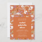 Groovy 70er Retro Hippie Peace Orange Bat Mitzvah Einladung (Vorderseite)