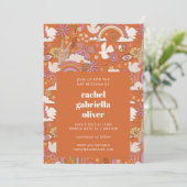 Groovy 70er Retro Hippie Peace Orange Bat Mitzvah Einladung (Stehend Vorderseite)