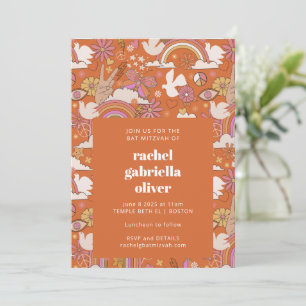Groovy 70er Retro Hippie Peace Orange Bat Mitzvah Einladung