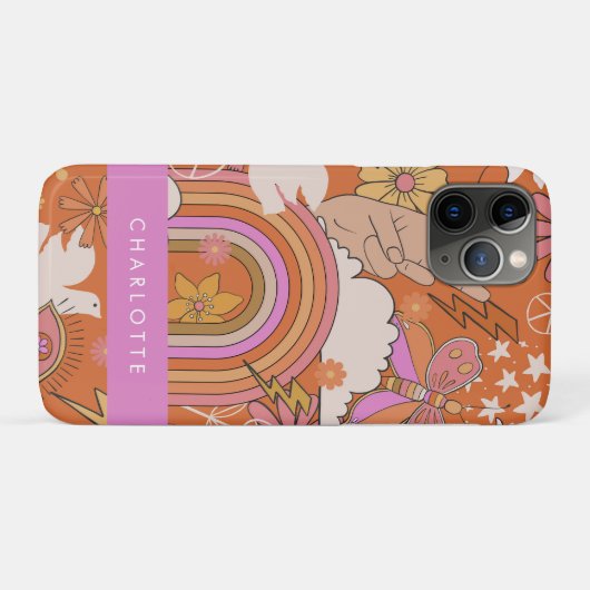 Groovy 70er Retro Hippie Peace Orange Bohemisch Case-Mate iPhone Hülle (Rückseite (Horizontal))