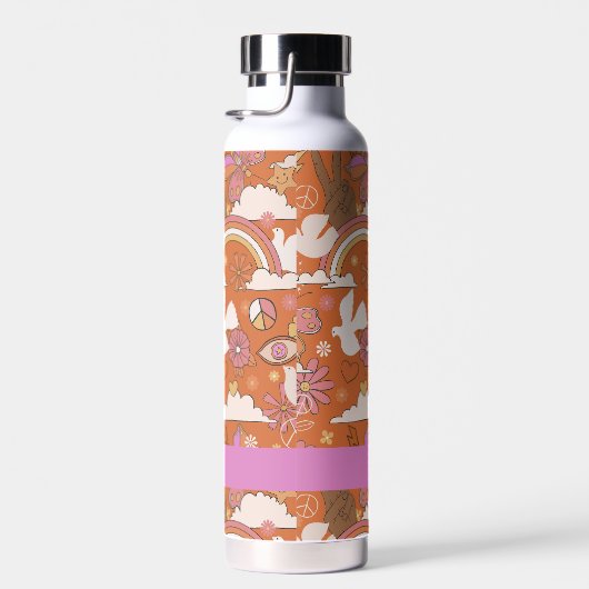 Groovy 70er Retro Hippie Peace Orange Bohemisch Trinkflasche (Rechts)