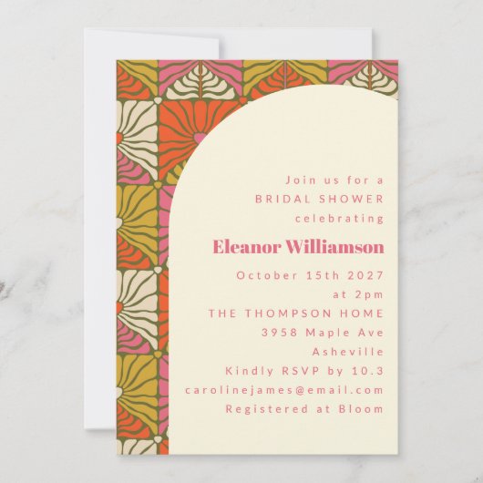 Groovy 70er Retro Orange Botanisches Brautparty Einladung (Vorderseite)