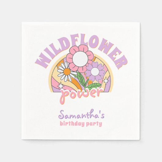 Groovy 70er Retro Wildblume Blume Power Geburtstag Serviette (Vorderseite)