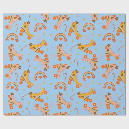 Groovy 70er Roller Skate Weihnachtsmuster Geschenkpapier (Flach)