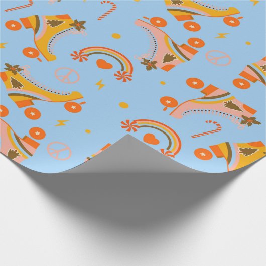 Groovy 70er Roller Skate Weihnachtsmuster Geschenkpapier (Ecke)