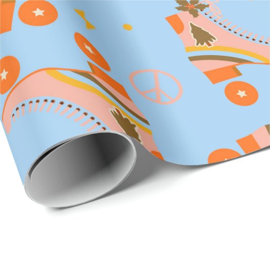 Groovy 70er Roller Skate Weihnachtsmuster Geschenkpapier (Rolleneckpunkt)