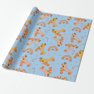 Groovy 70er Rollschuh Weihnachtsmuster Geschenkpapier