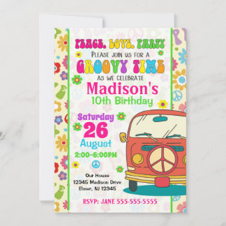 Groovy 70er Themed Birthday Einladung / Hippie Van