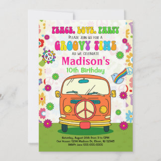Groovy 70er Themed Birthday Einladung / Hippie Van